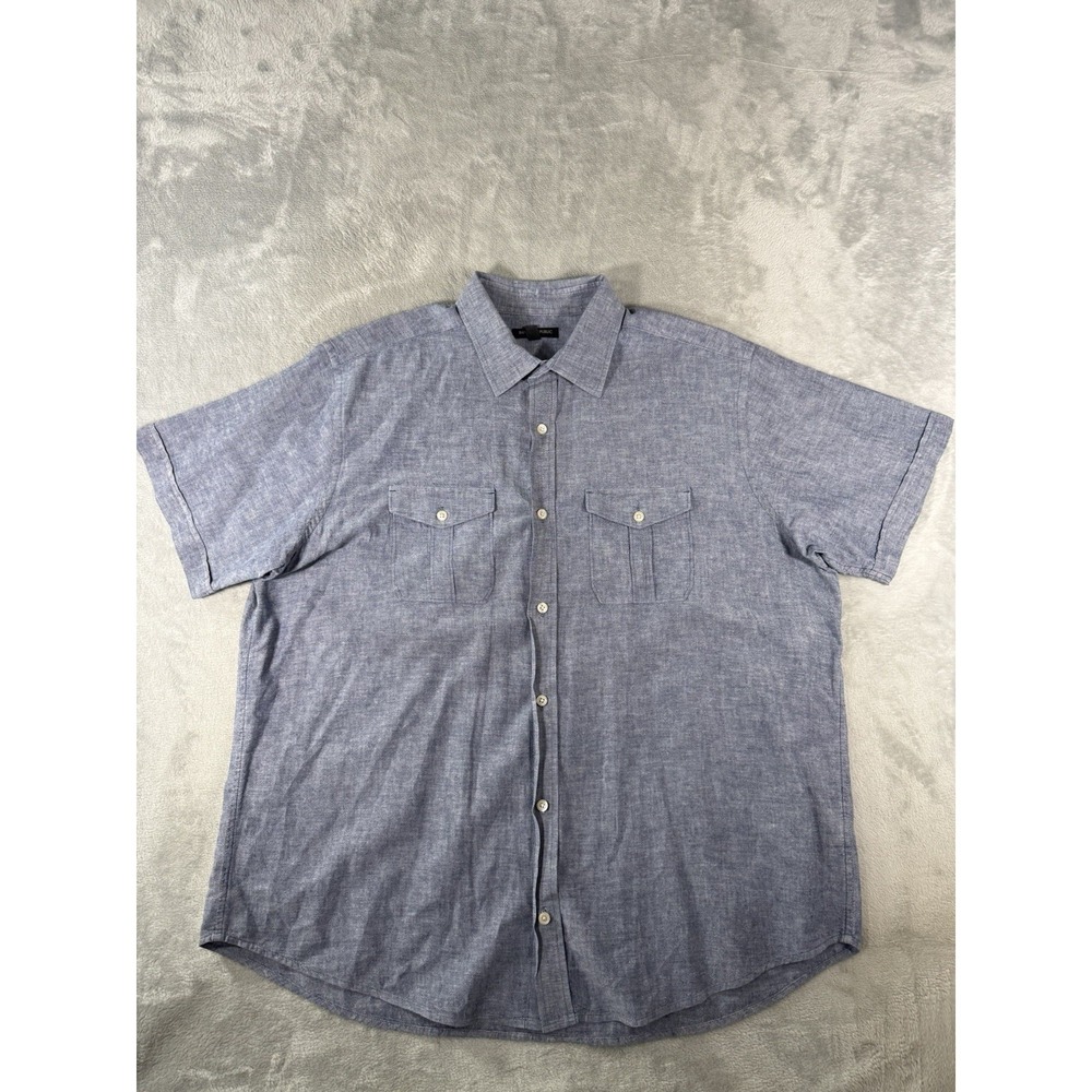 Banana Republic Shirt Men's XL Blue Linen Blend Short Sleeve Button Up